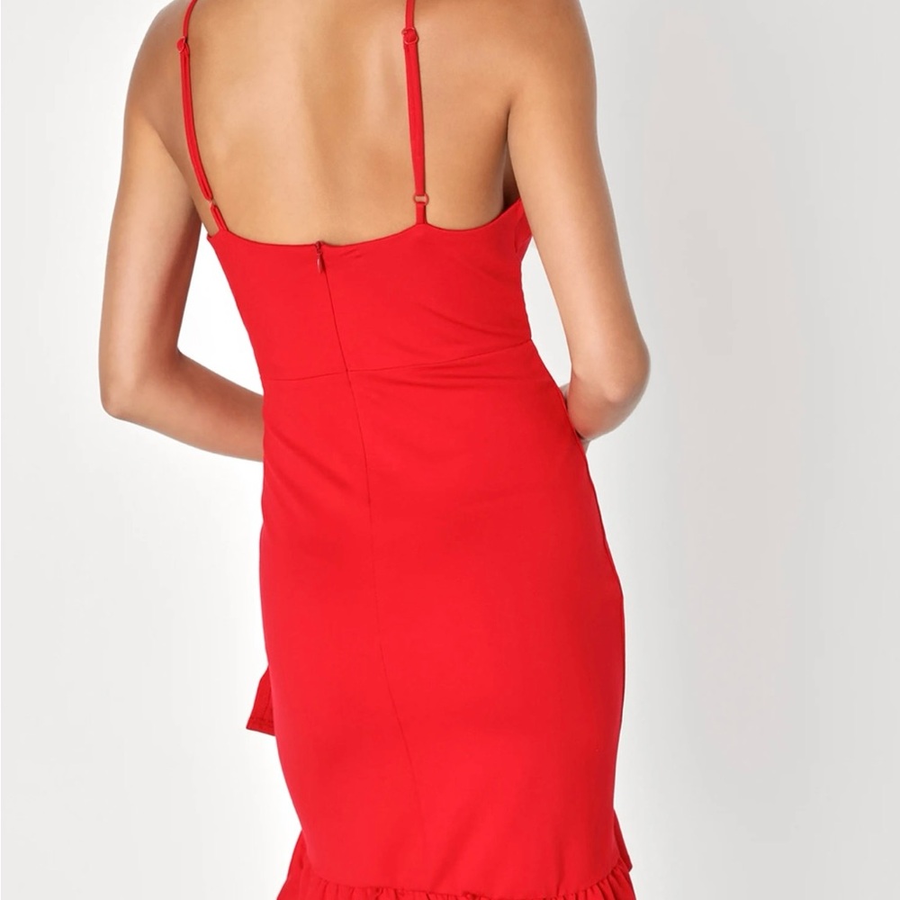 Lulu's Vibrant Red Mini Dress with Ruffle Hem - Picture 3 of 6